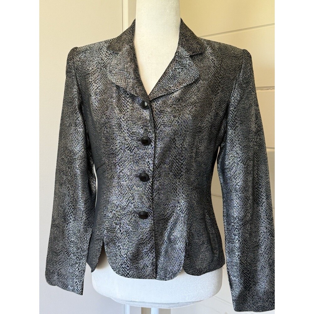 Vintage Gantos Snake Print Blazer Metallic Silver Gray Size 4 Mob Wife Indie